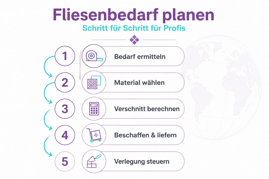 Fliesenmenge richtig berechnen – Die 5 wichtigsten Schritte auf einen Blick (Infografik)