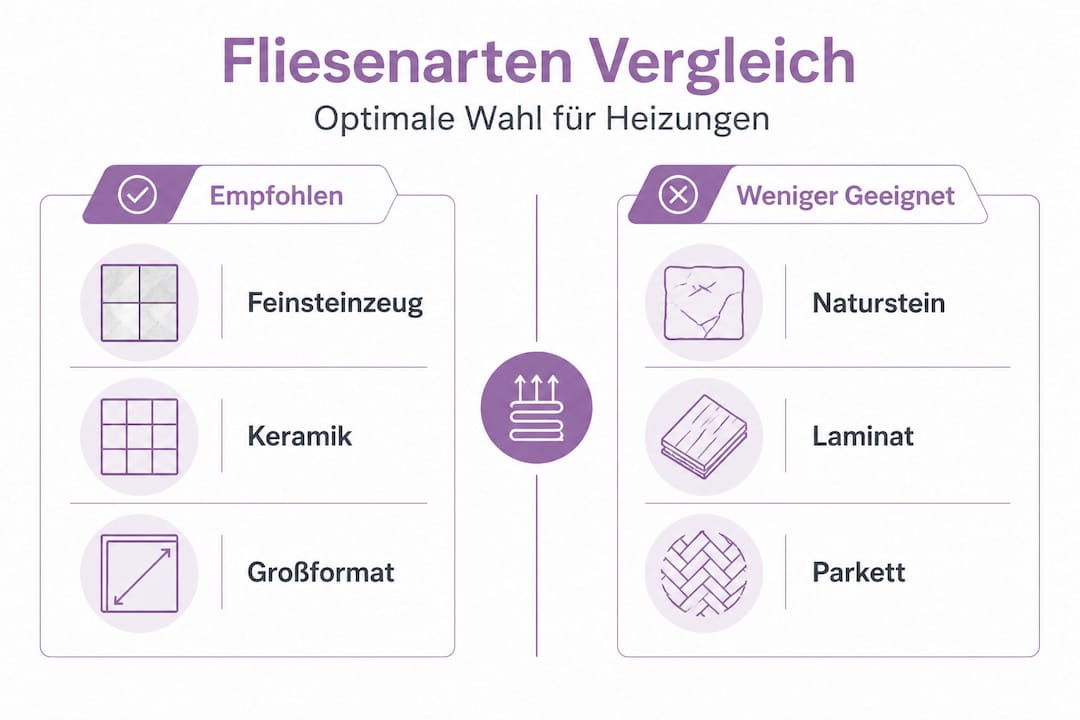 Welche Fliesen eignen sich am besten für eine Fußbodenheizung? Ein Überblick über die verschiedenen Fliesenarten und ihre Eigenschaften im Zusammenspiel mit einer Fußbodenheizung.