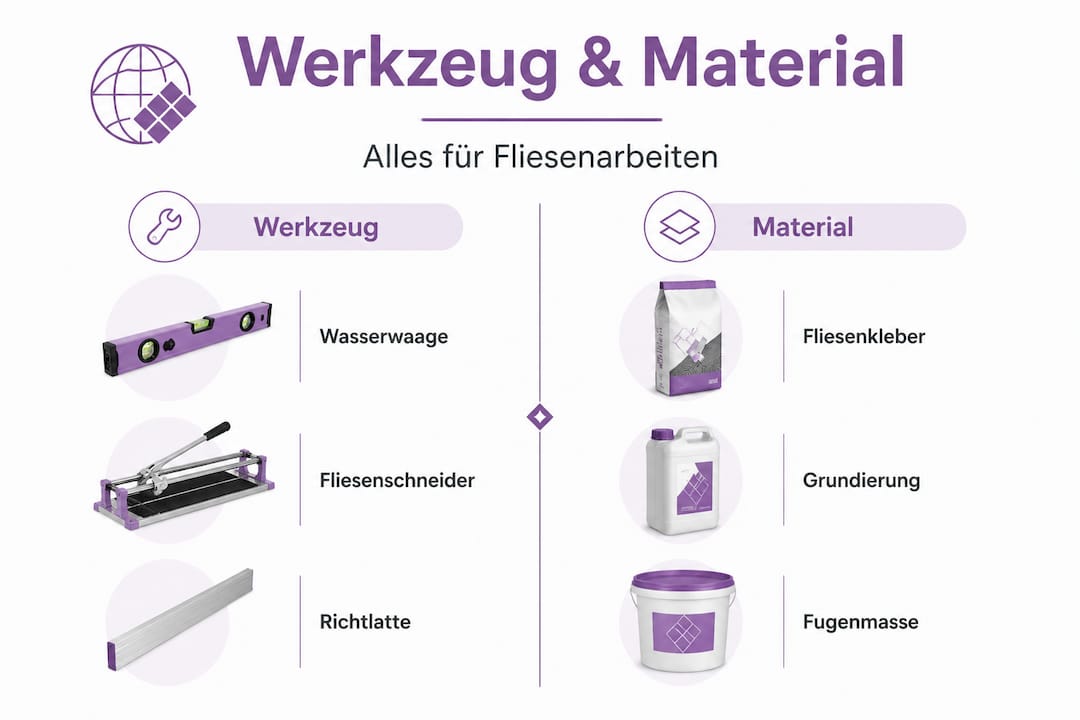 Übersicht: Die wichtigsten Werkzeuge und Materialien für das Fliesenlegen