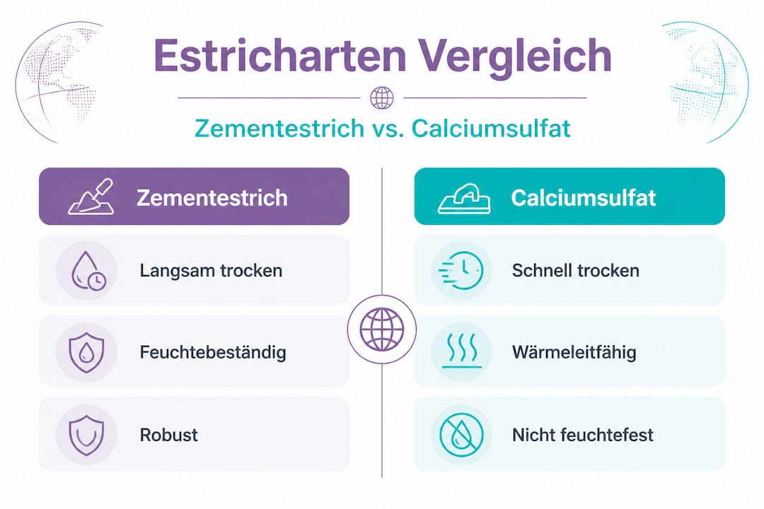 Infografik: Zementestrich und Calciumsulfatestrich im direkten Vergleich