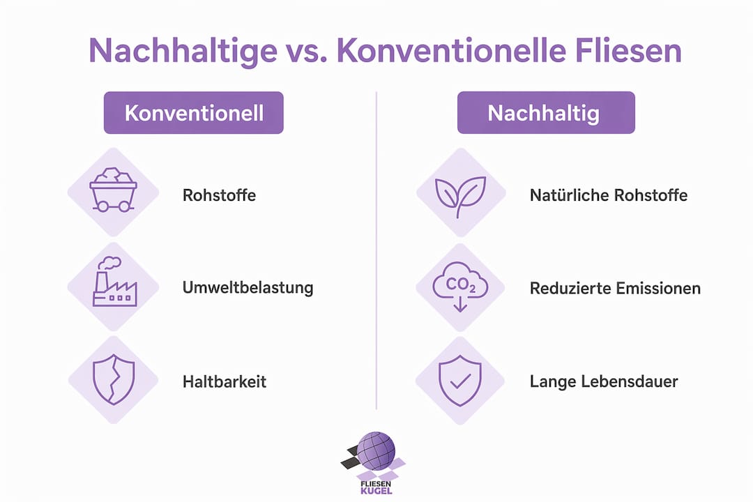 Infografik: Nachhaltige Fliesen im Vergleich zu herkömmlichen Varianten