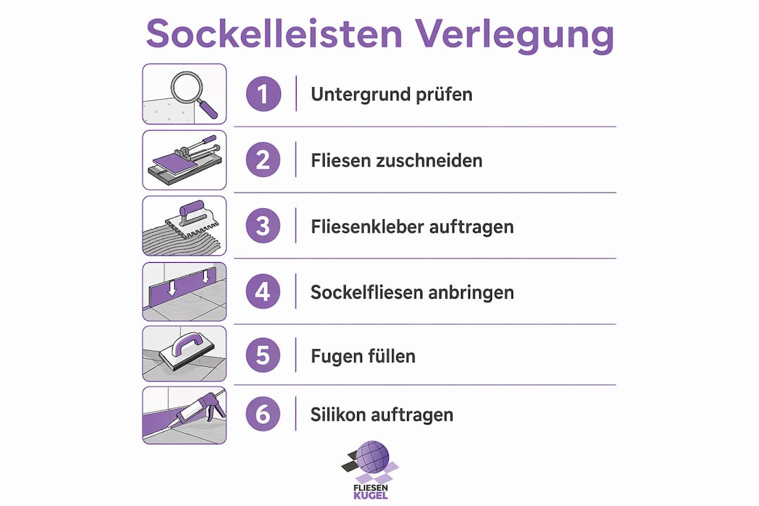 Übersichtliche Infografik: Schritt-für-Schritt-Anleitung zur fachgerechten Montage von Sockelleisten