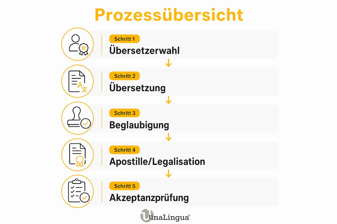 Ablaufdiagramm: So läuft die beglaubigte Übersetzung eines Testaments ab