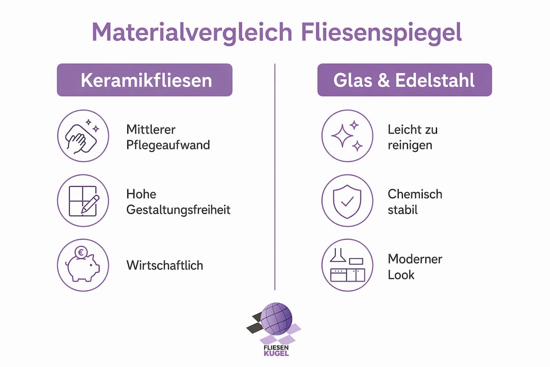 Übersichtliche Infografik: Welche Materialien eignen sich am besten für den Fliesenspiegel?