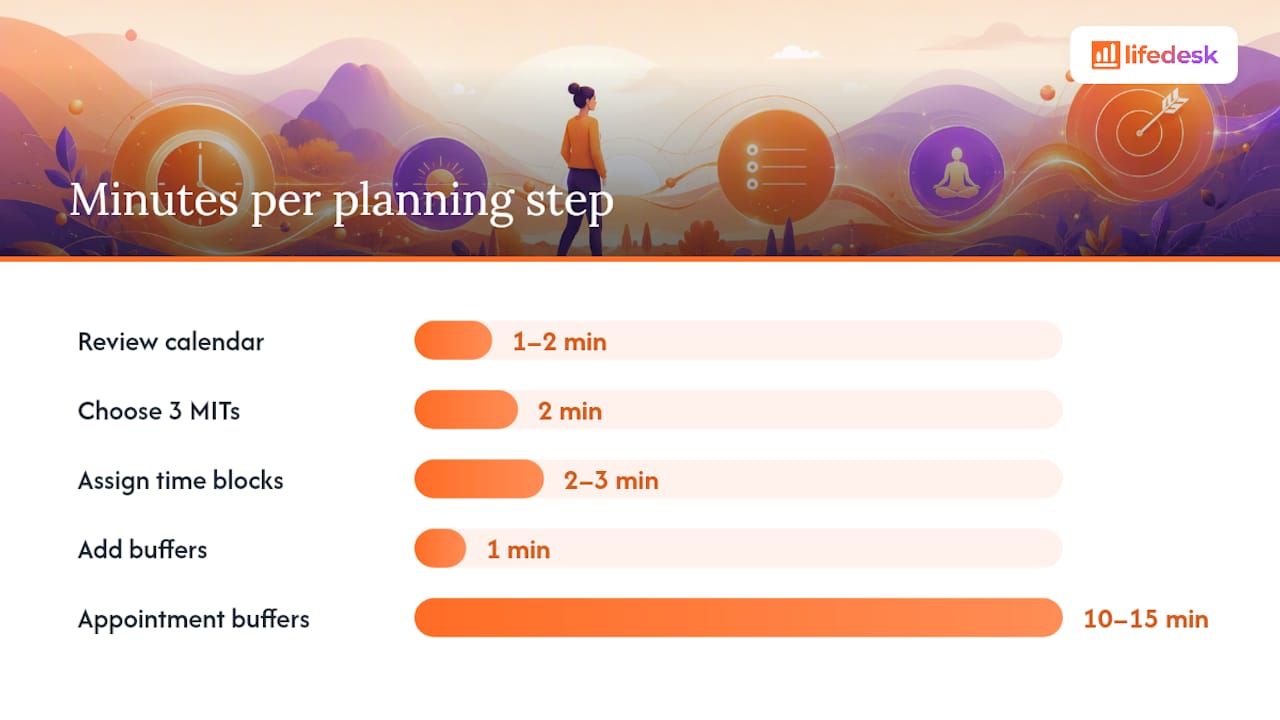 Schéma d’un planning quotidien avec des temps tampons