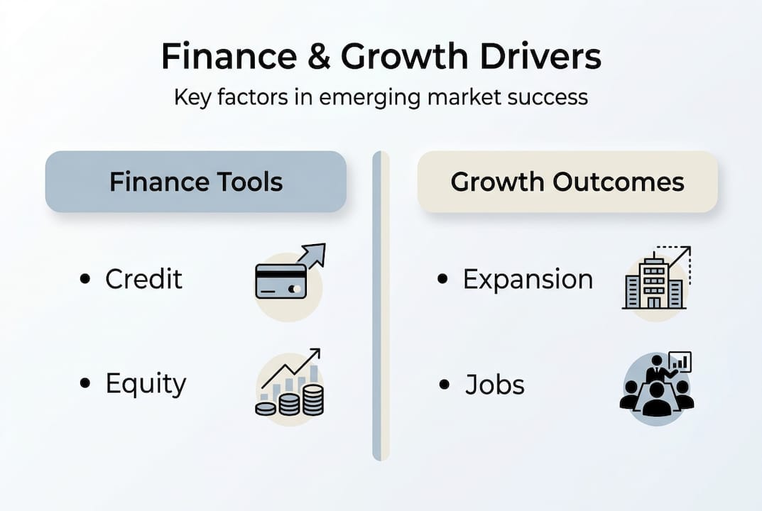Infographic showing finance tools and outcomes