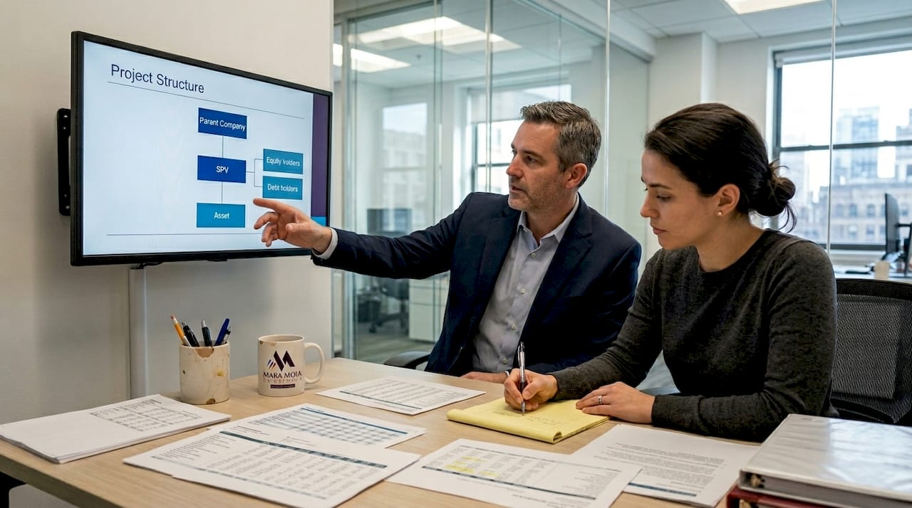 Advisor and client discussing project finance structure