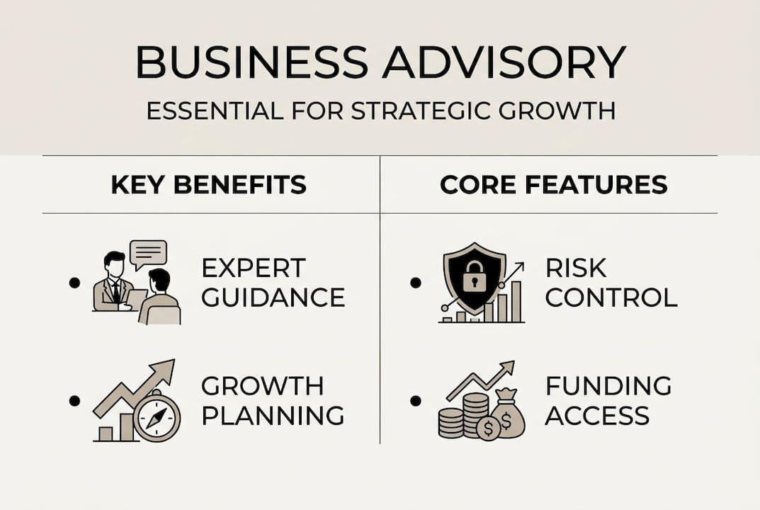 Infographic of business advisory key benefits and features