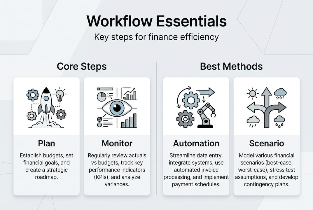 Infographic with workflow steps and best practices