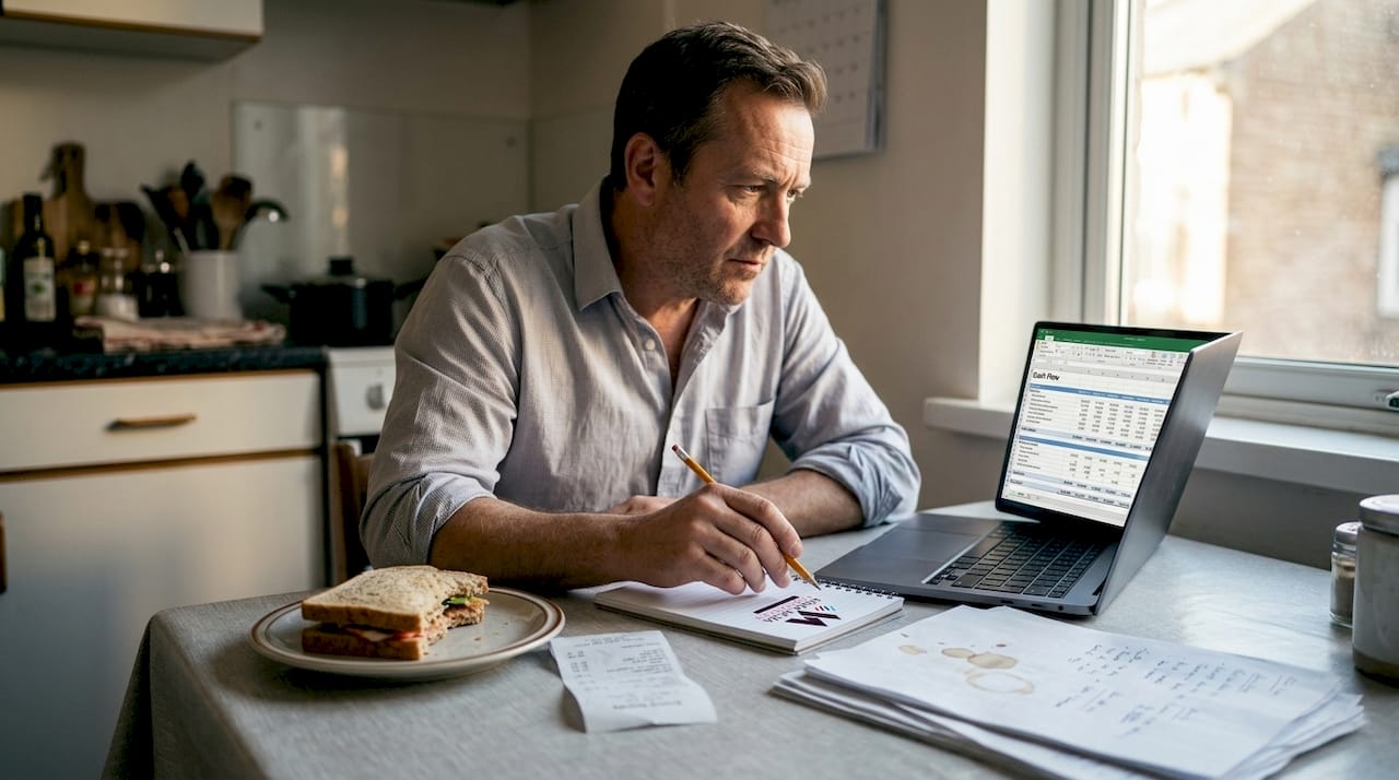 SME owner worriedly as he reviews cash flow chart