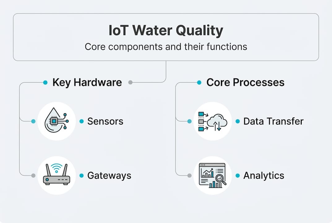 Infographic of main IoT water quality parts