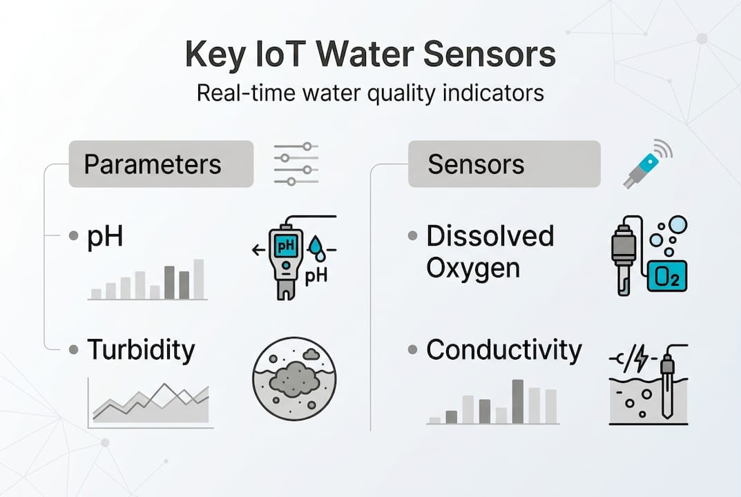Infographic listing main IoT water quality sensors