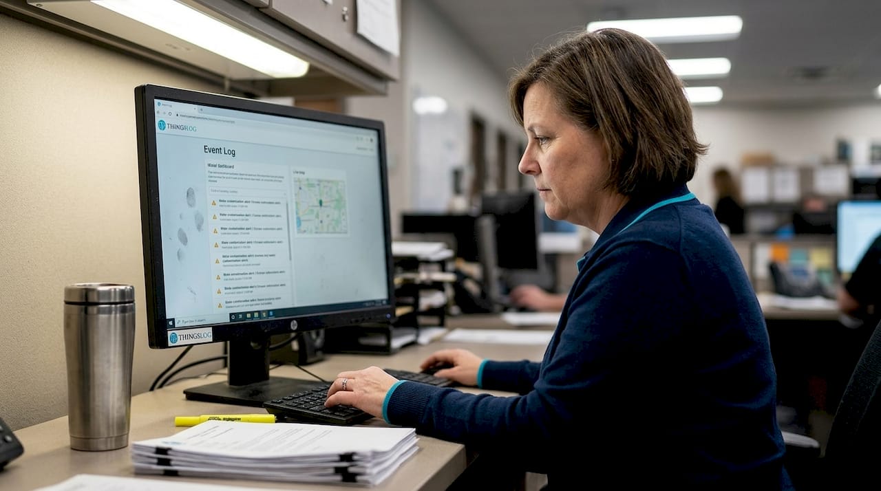 Analyst reviewing water event detection dashboard