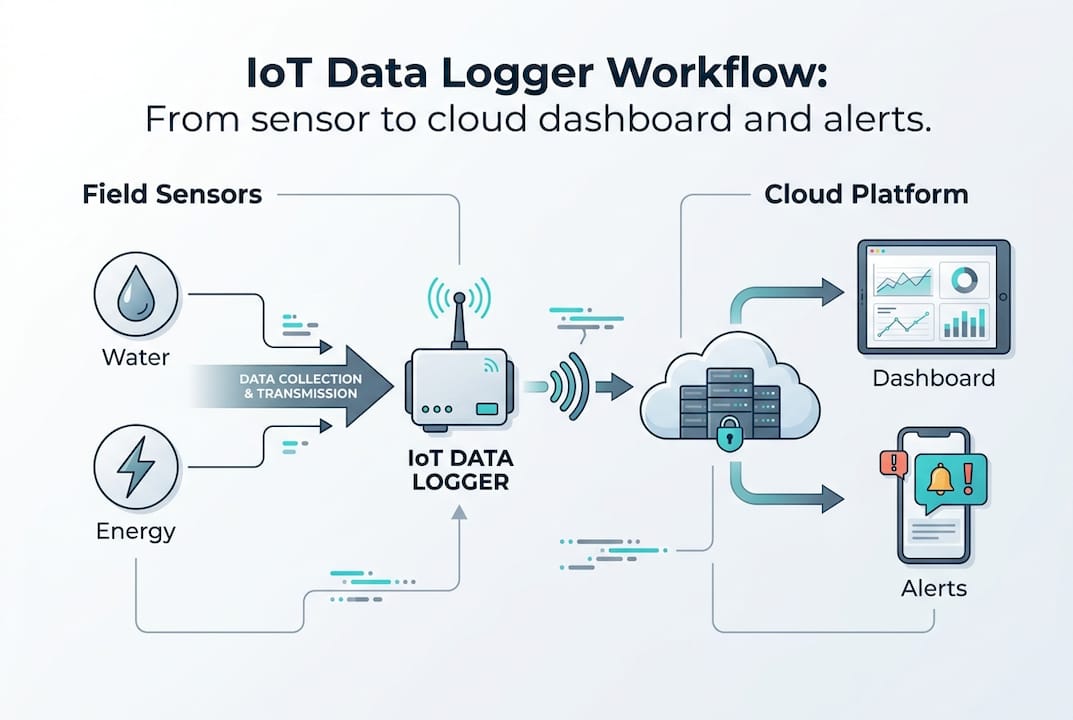 IoT data logger workflow infographic