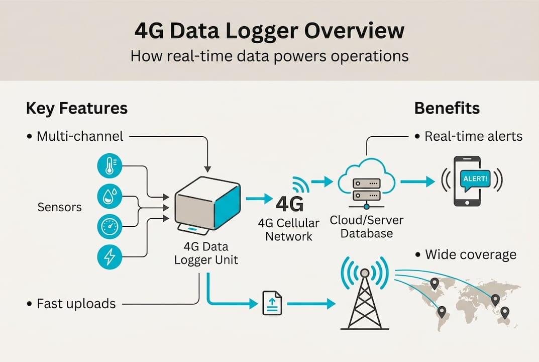Infographic of 4G data logger features and benefits