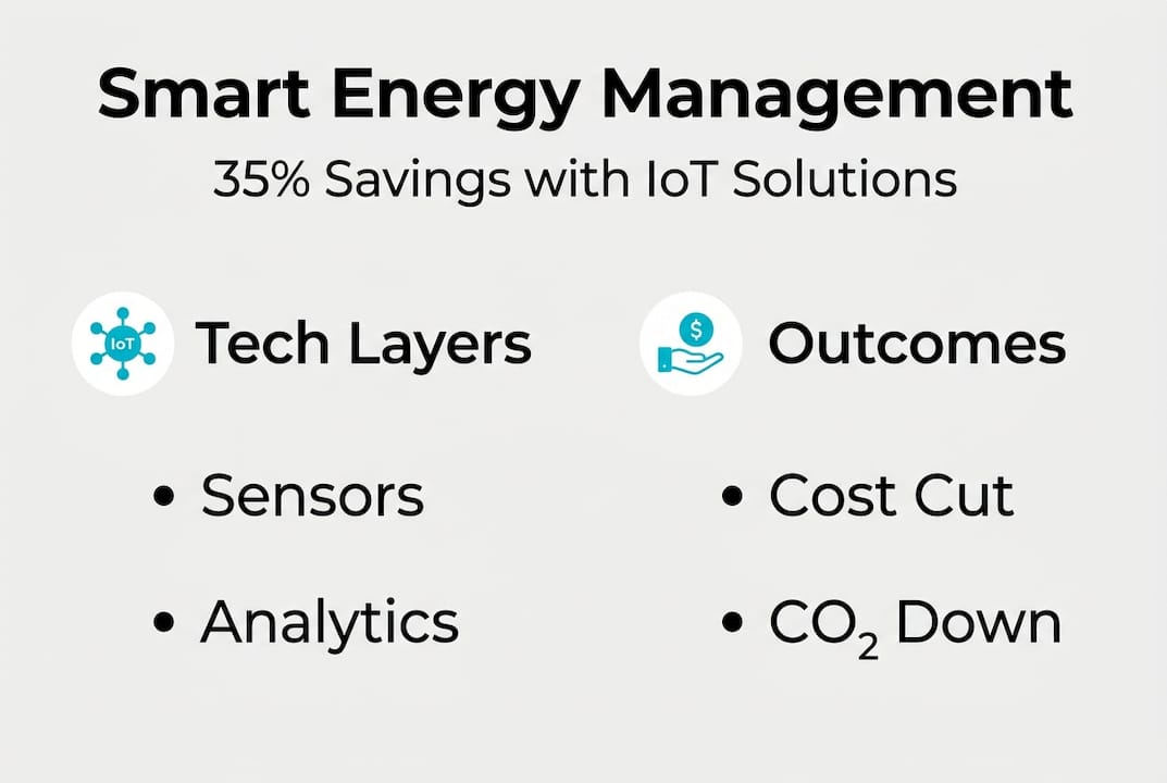Infographic on IoT smart energy management layers and outcomes