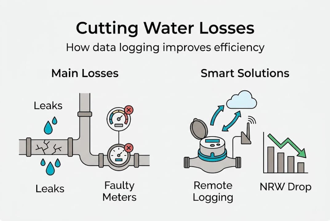 Infographic: water loss causes and smart logging impact