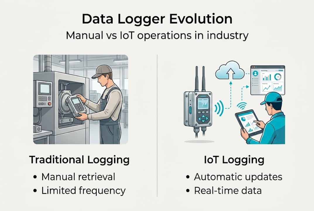 Infographic comparing traditional and IoT loggers