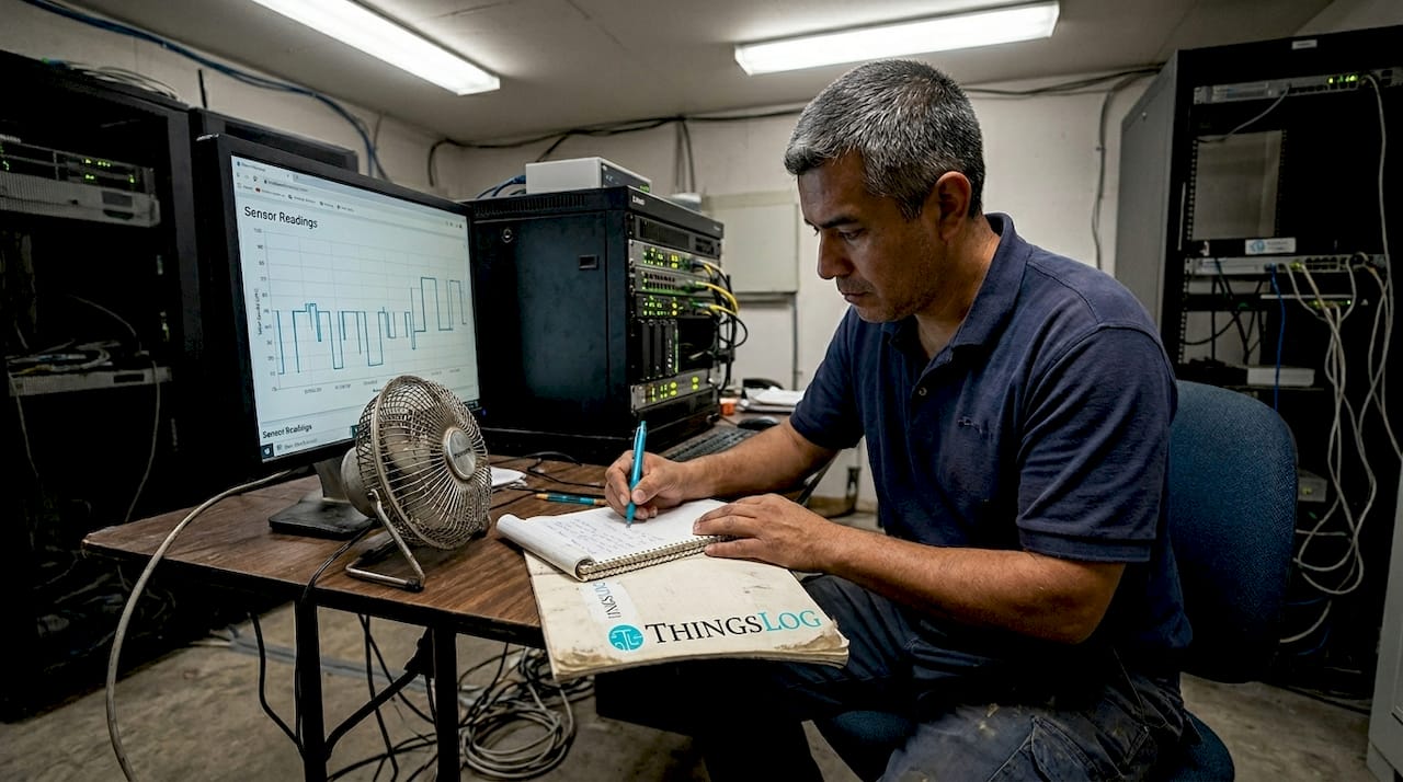 Engineer monitoring IoT server water data
