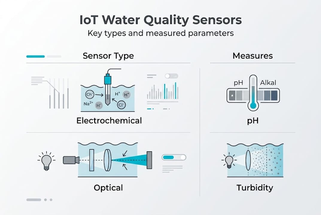Infographic of IoT water sensors and parameters