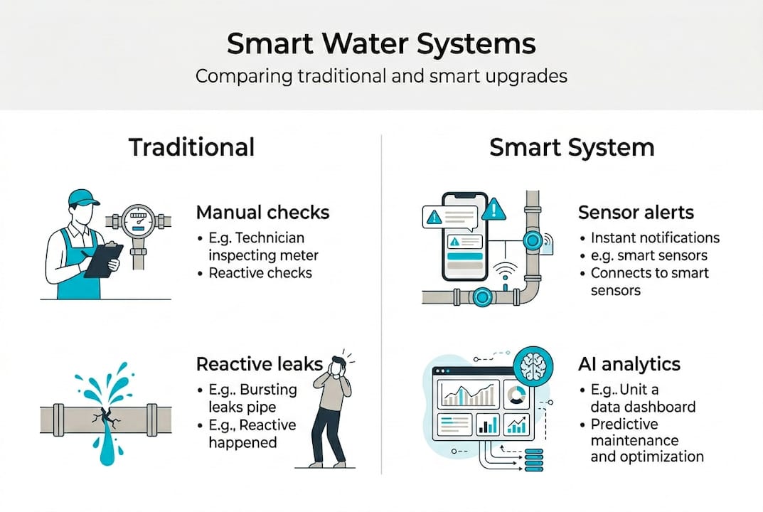 Infographic comparing smart and traditional water systems