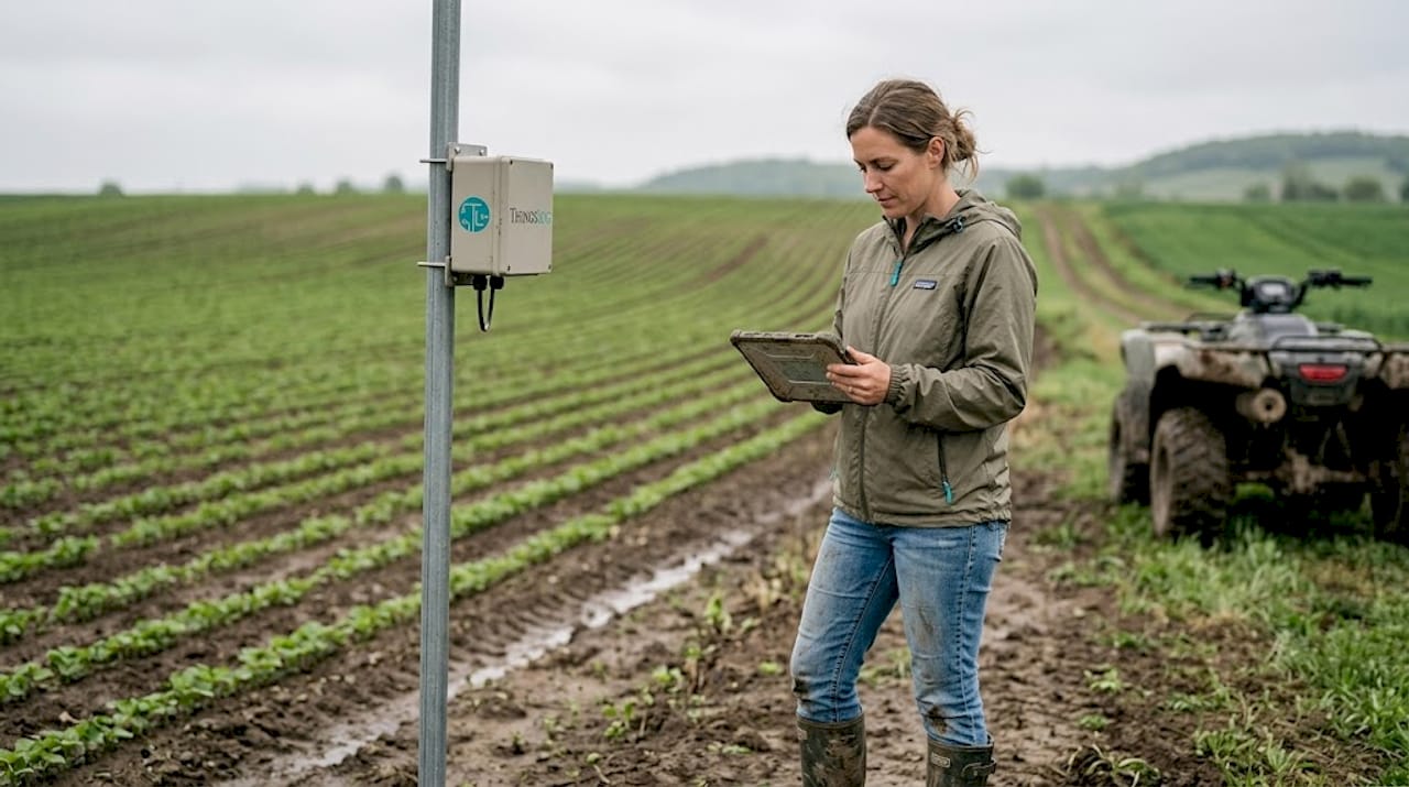 Farmer checks smart field data on tablet