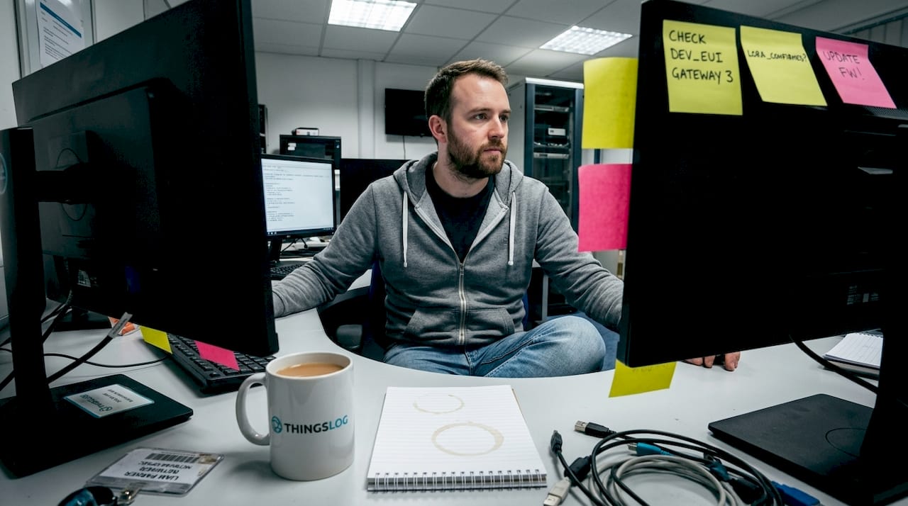 Engineer examines secure LoRaWAN logs