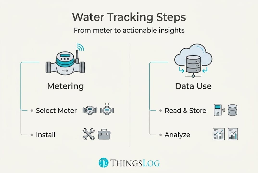 Infographic of water tracking process steps
