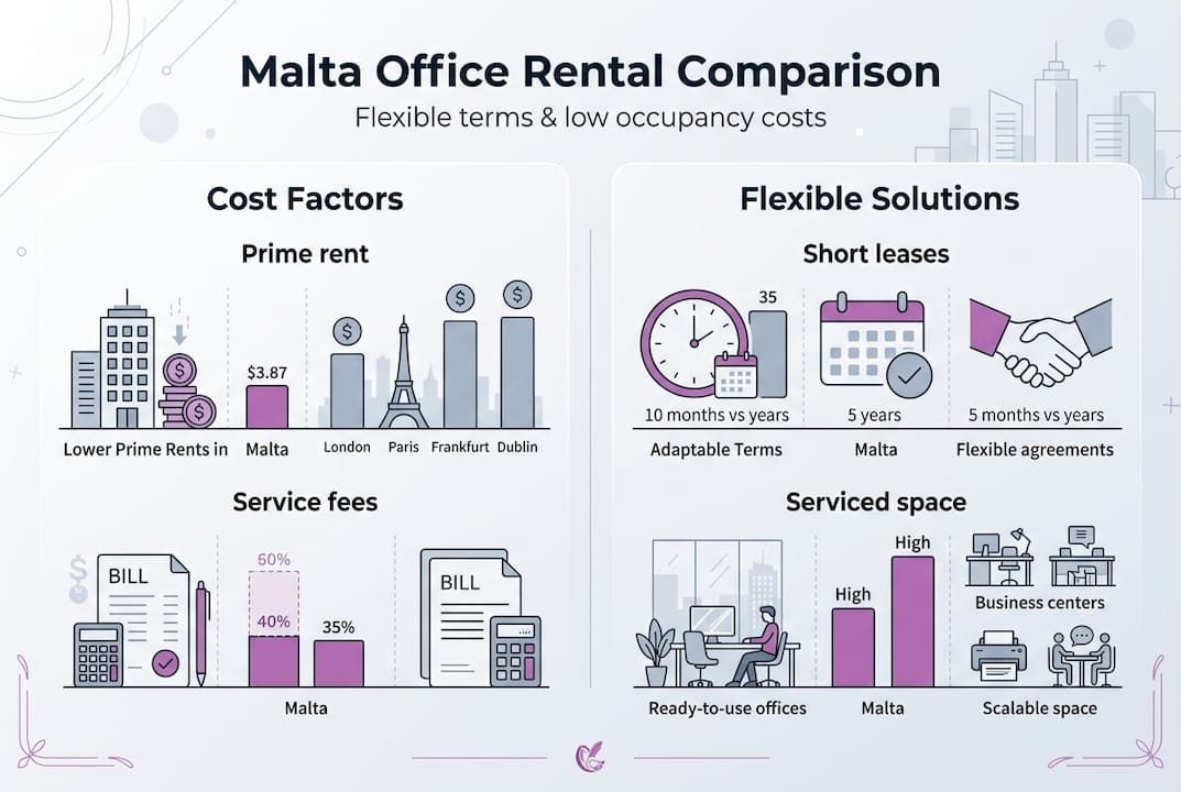 Why rent office space in Malta Infographic Malta office costs and flexibility