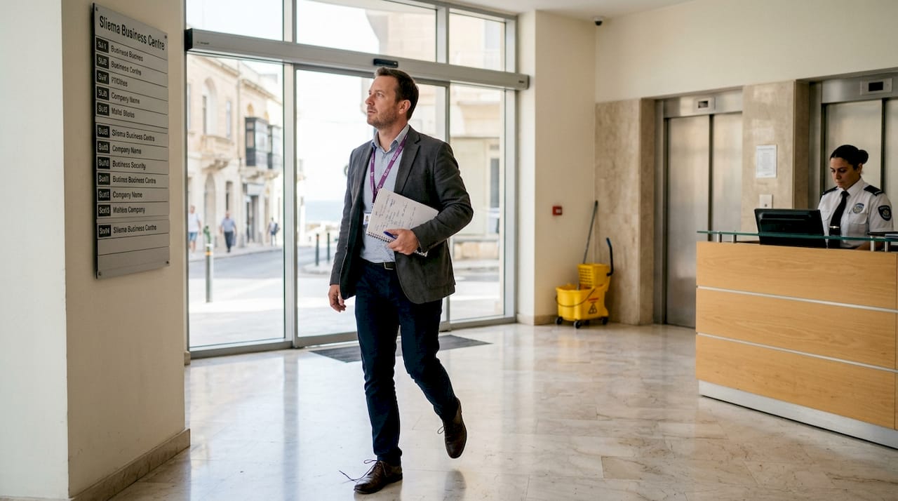 assess office rental costs - Man evaluating office building during site visit