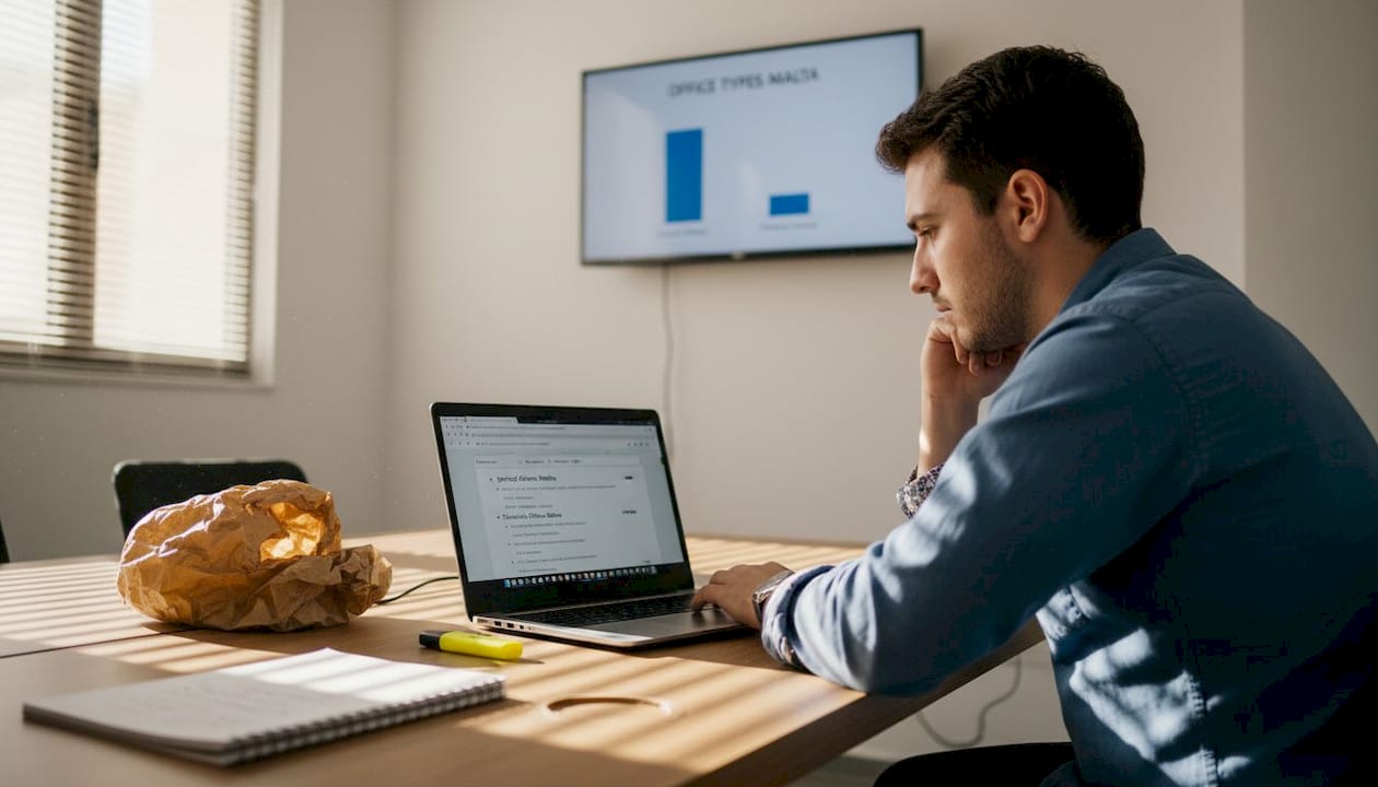 Professional comparing Malta office options