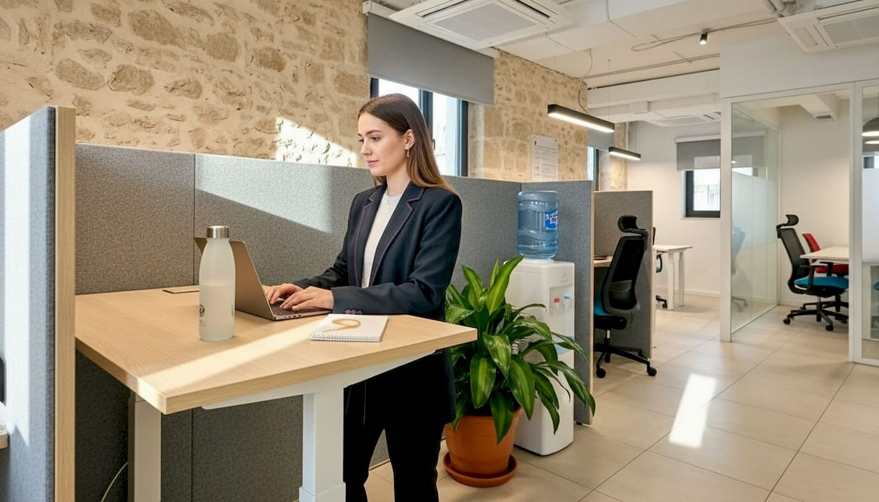 Employee using wellness-focused Malta office office space planning ideas