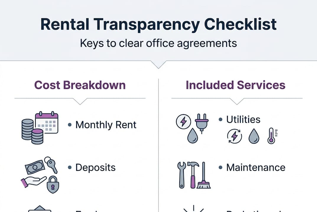 Infographic showing office rental transparency checklist