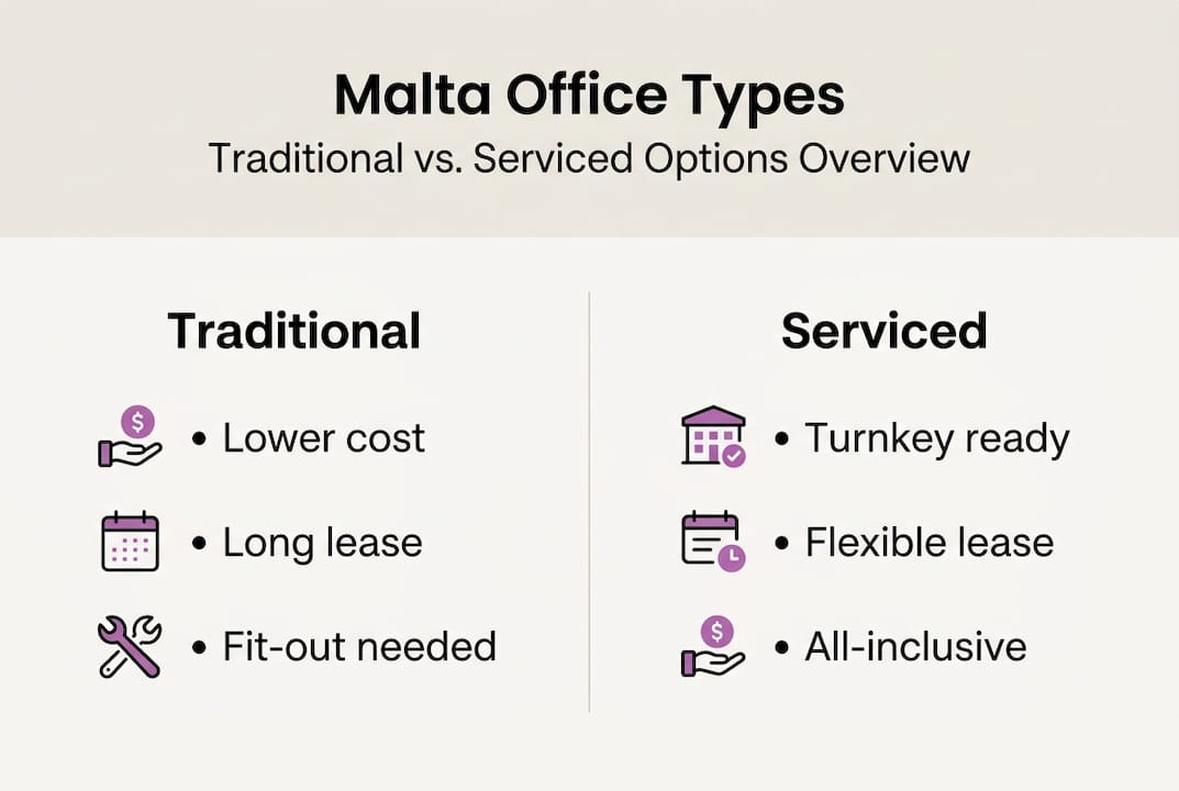 Infographic comparing office types in Malta