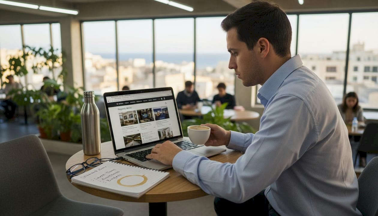 Startup founder searching Malta office listings