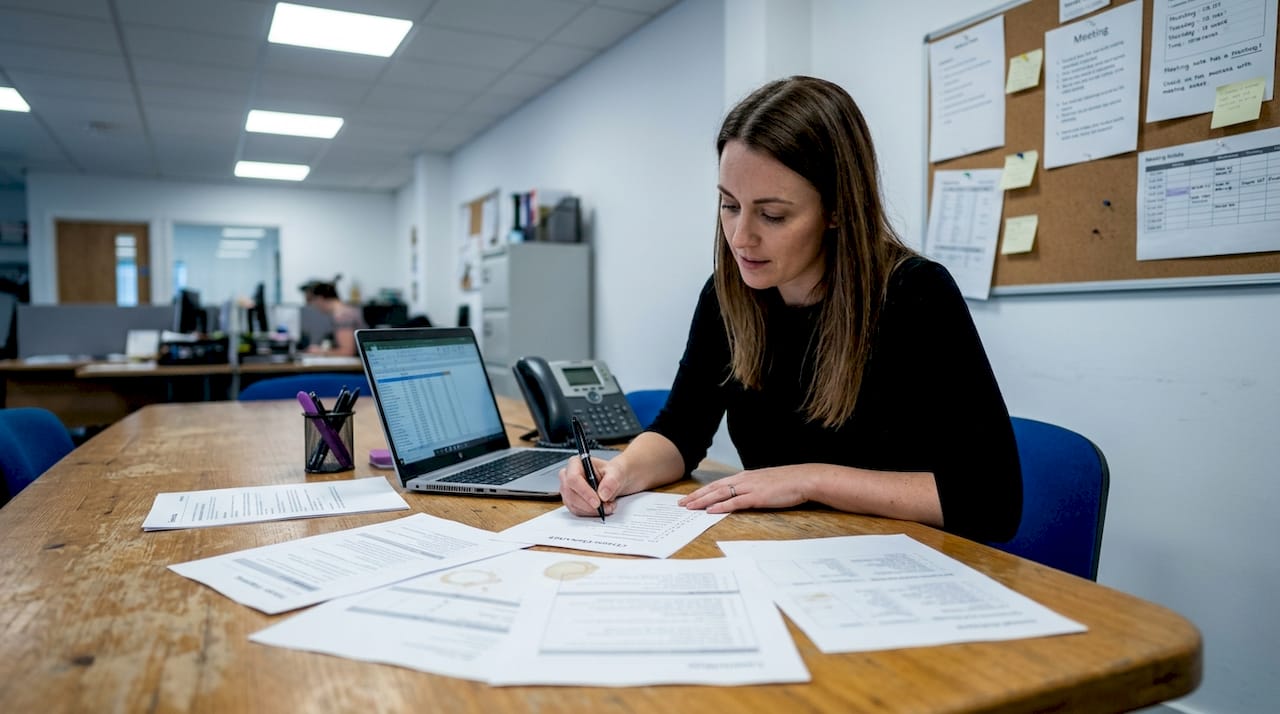 Office manager completing rental requirements checklist