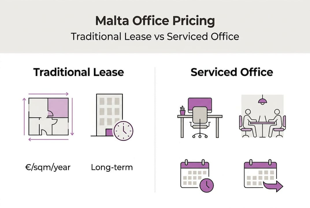 Infographic Malta traditional versus serviced office pricing