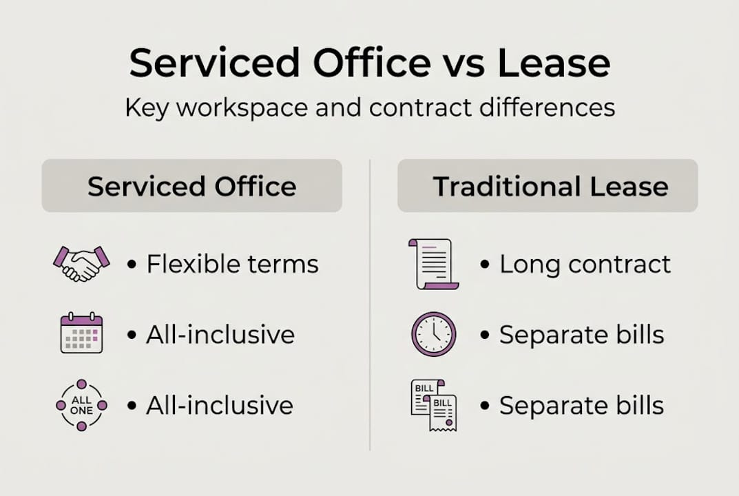 Infographic comparing serviced office and traditional lease
