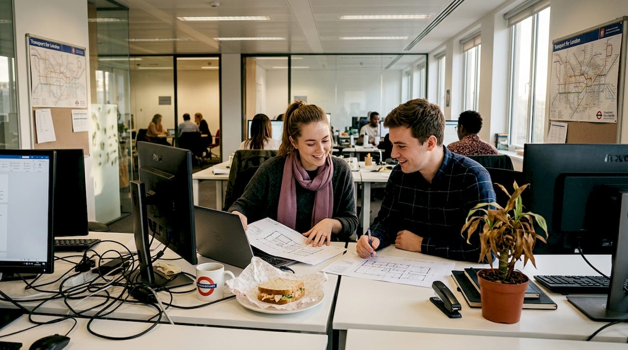 Colleagues work in shared office Malta