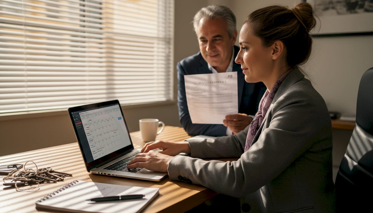 Agent handling rental paperwork efficiently