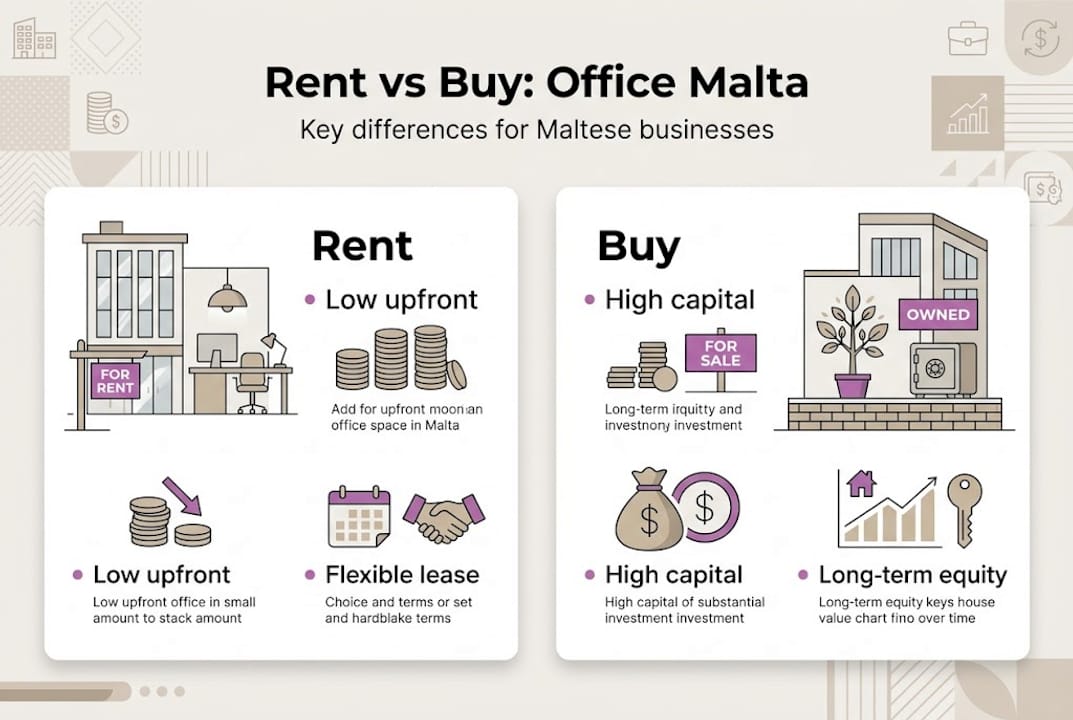 Infographic on Malta office rent versus buy