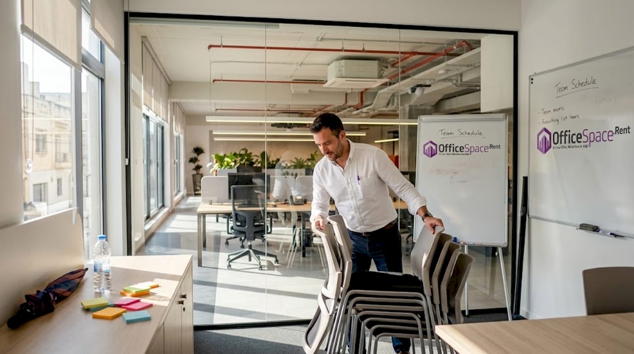 Meeting room being organized in Malta office