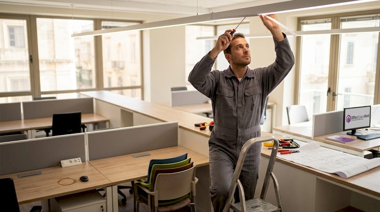 Worker refitting Malta office workspace amenities