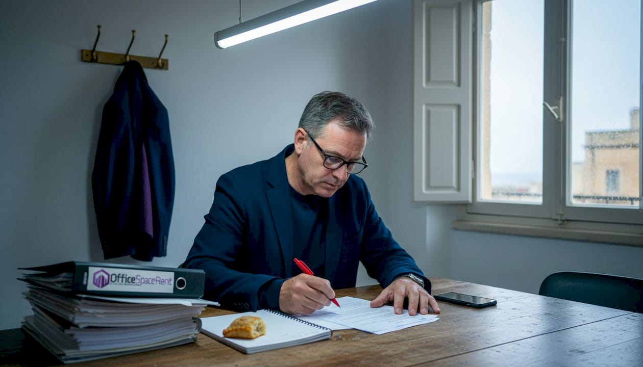 Man reviewing Malta office lease paperwork