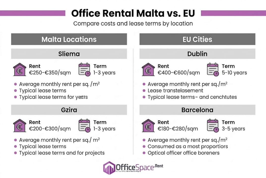 Infographic comparing Malta office rental costs