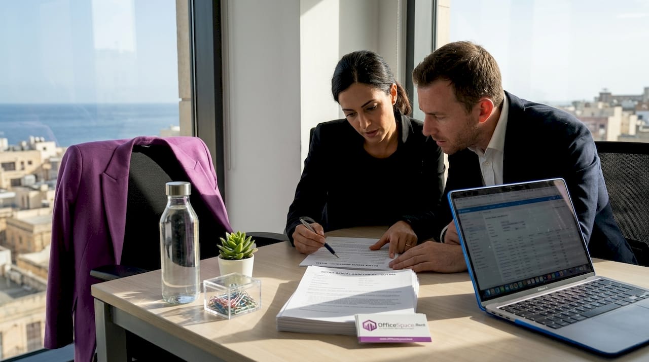 Busy Sliema office with city and sea view