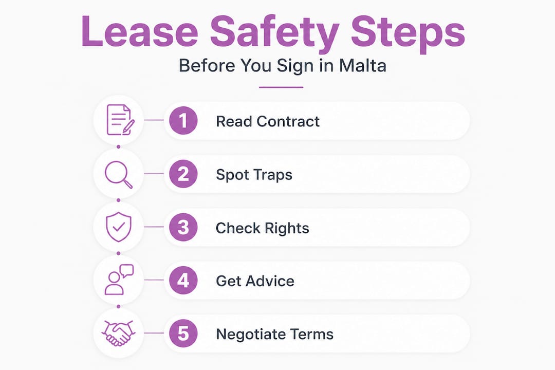 Checklist infographic: steps for safe Maltese office leases