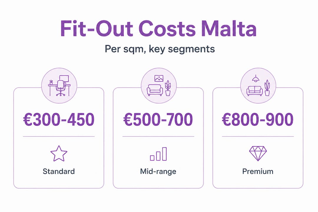 Infographic showing Malta office fit-out cost tiers