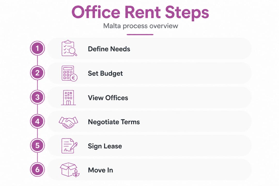 Step-by-step Malta office rental infographic