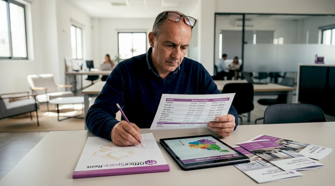 Agent comparing office rental prices Malta districts
